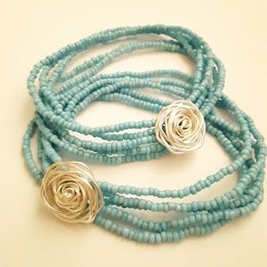 Desert Rose Seed Bead Bracelet, Stretch, Turquoise